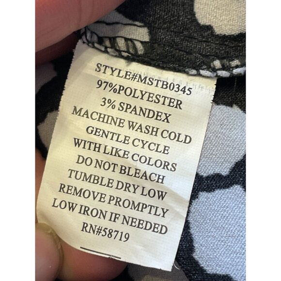 Notations Medium Sleeveless Tunic Top Black White Pattern Mandarin Neck Pocket - Picture 10 of 11